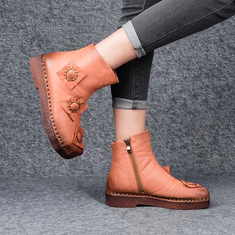 Spring Retro Leder Rat Bottom Short Boots