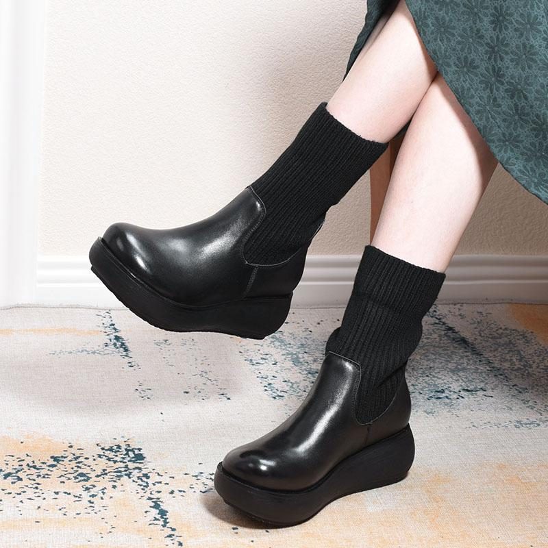 Vintage Ankle Boots Aus Wollleder Mit Keilabsatz Sale