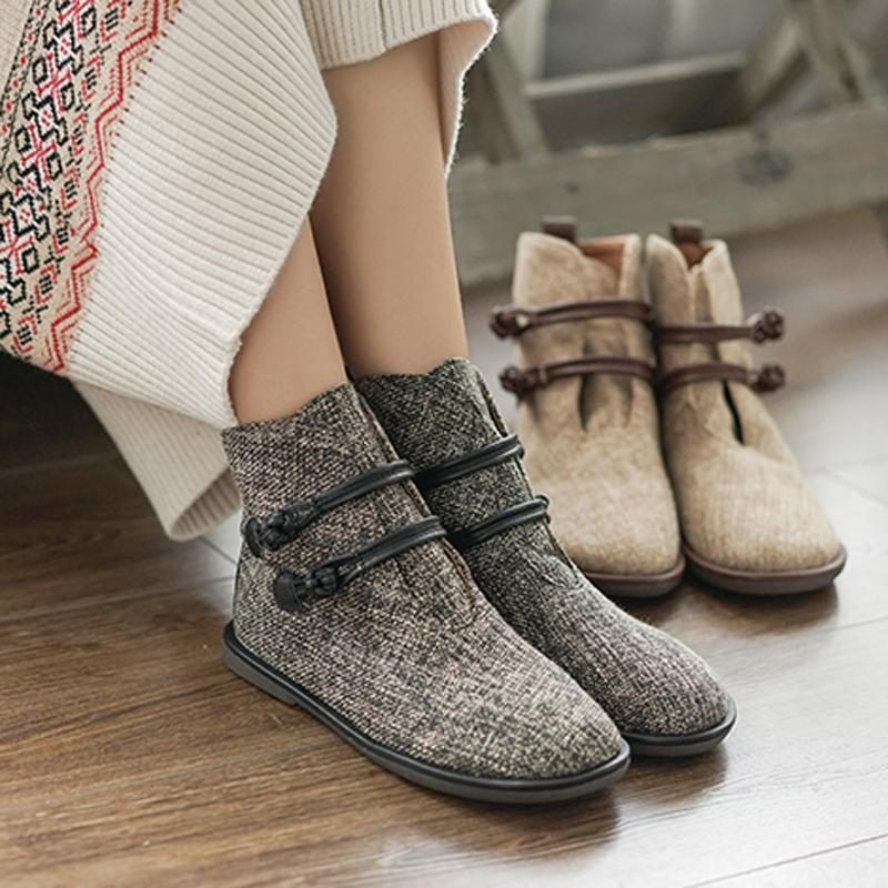 Vintage Fashion Cloth Buttoned Round Toe Boots