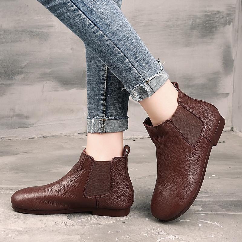 Vintage Handgefertigte Kurze Stiefel Flache Literarische Baumwollstiefel