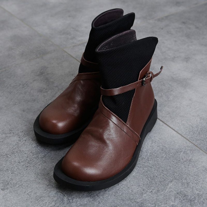 Vintage Leder Getäfelte Flats Martin Boots