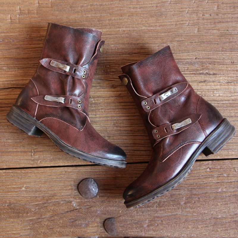 Vintager Handgefertigte Motorradstiefel Mit Gürtelschnalle