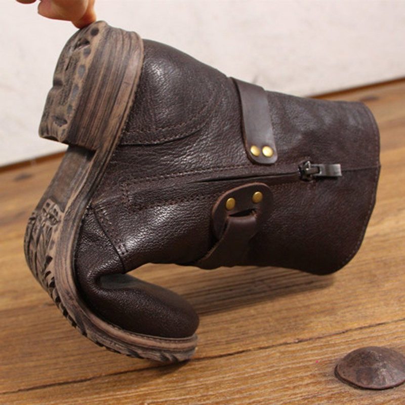 Vintager Handgefertigte Motorradstiefel Mit Gürtelschnalle