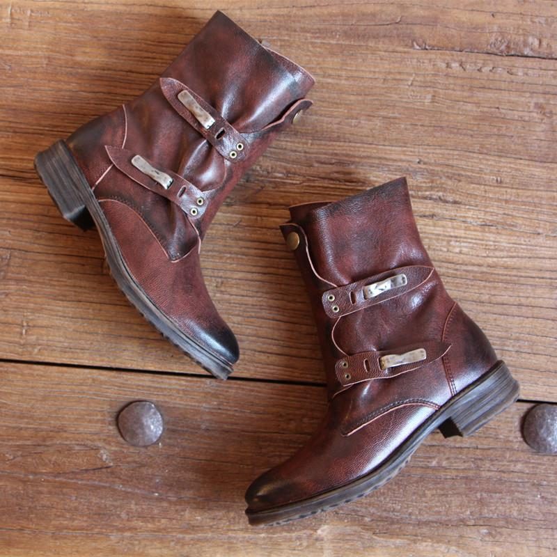 Vintager Handgefertigte Motorradstiefel Mit Gürtelschnalle