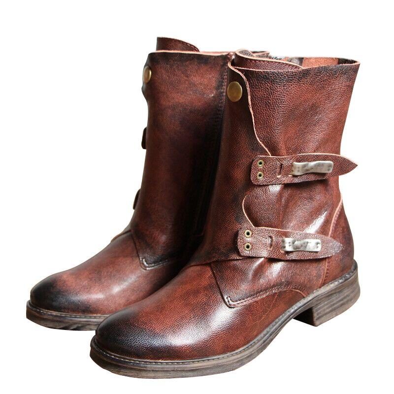 Vintager Handgefertigte Motorradstiefel Mit Gürtelschnalle