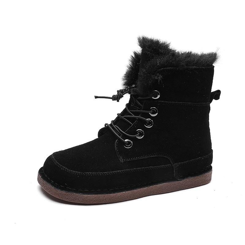 Warme Winter-retro-lederstiefel Aus Dickem Fell