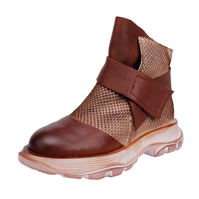 Winter Frühling Retro Leder Mesh Patchwork Freizeitstiefel