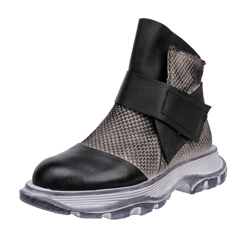 Winter Frühling Retro Leder Mesh Patchwork Freizeitstiefel