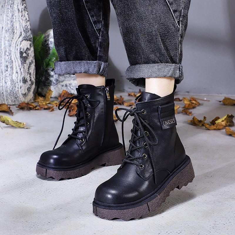 Winter Kunstpelz Retro Leder Handgefertigte Freizeitstiefel