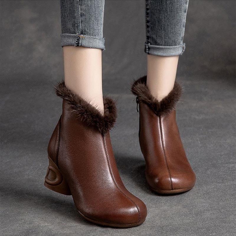 Winter-retro-cony-haar-pelz-warme Lederstiefel