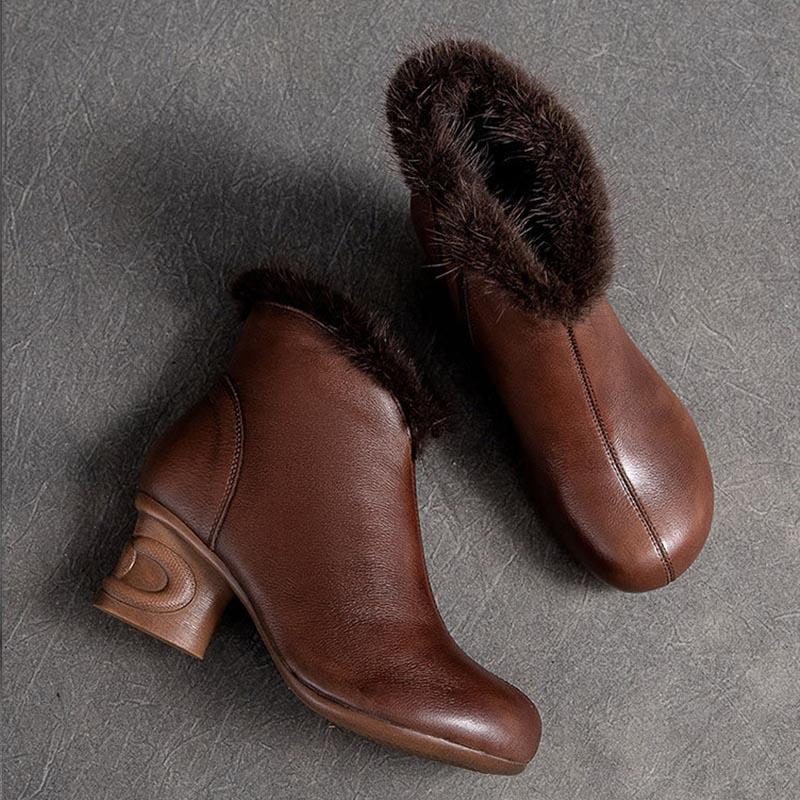 Winter-retro-cony-haar-pelz-warme Lederstiefel