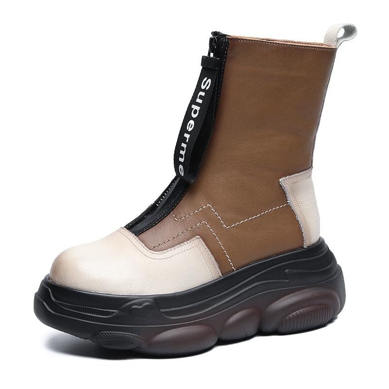 Winter-retro-schneestiefel Aus Leder Mit Passender Plateausohle