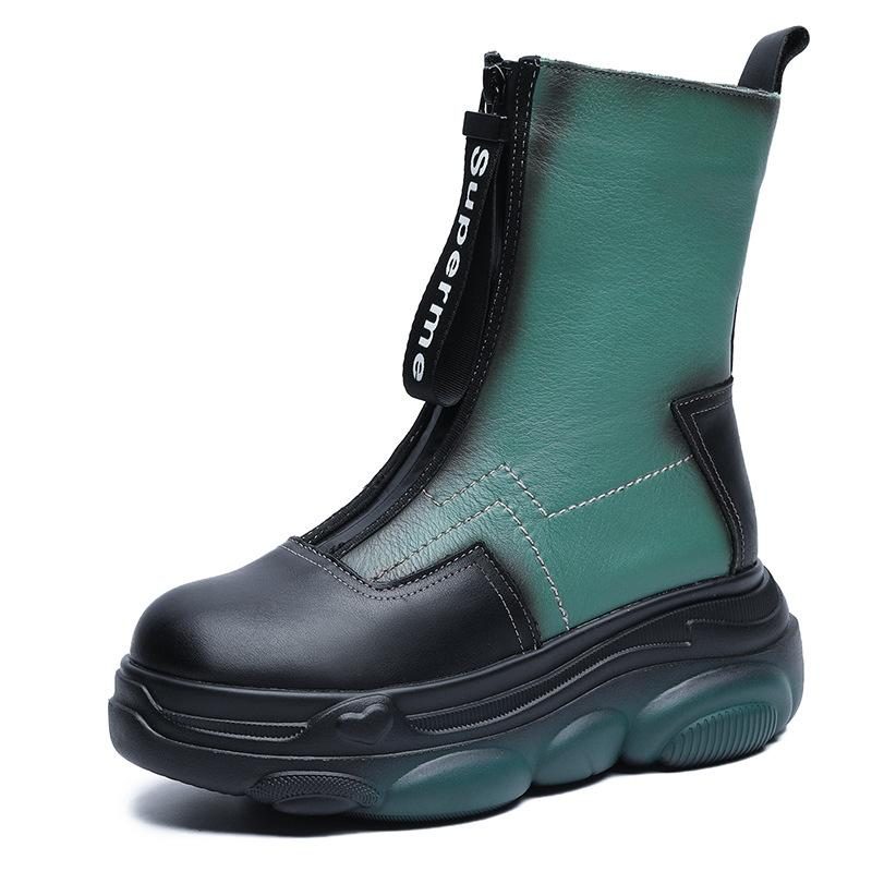 Winter-retro-schneestiefel Aus Leder Mit Passender Plateausohle