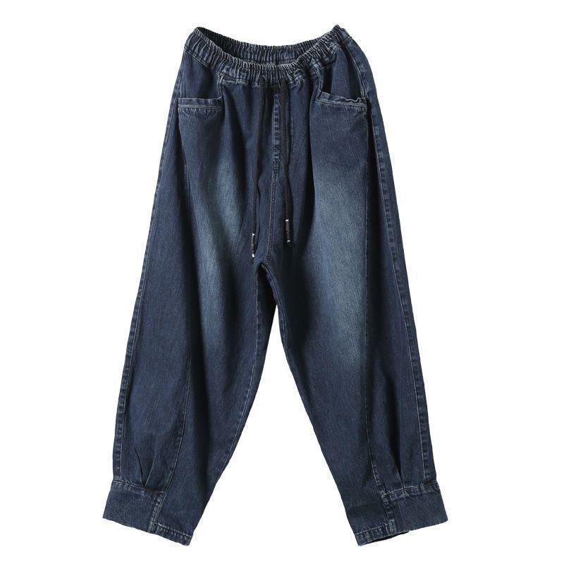 Autumn Vinatge Loose Washed Stitching Casual Denim Damenhose