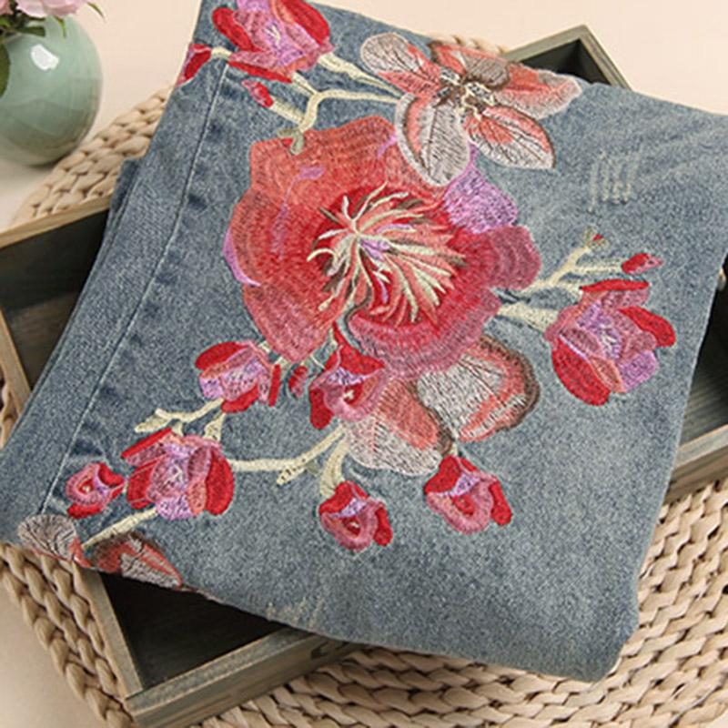 Bestickte Blumen Jeanshose Mit Weitem Bein