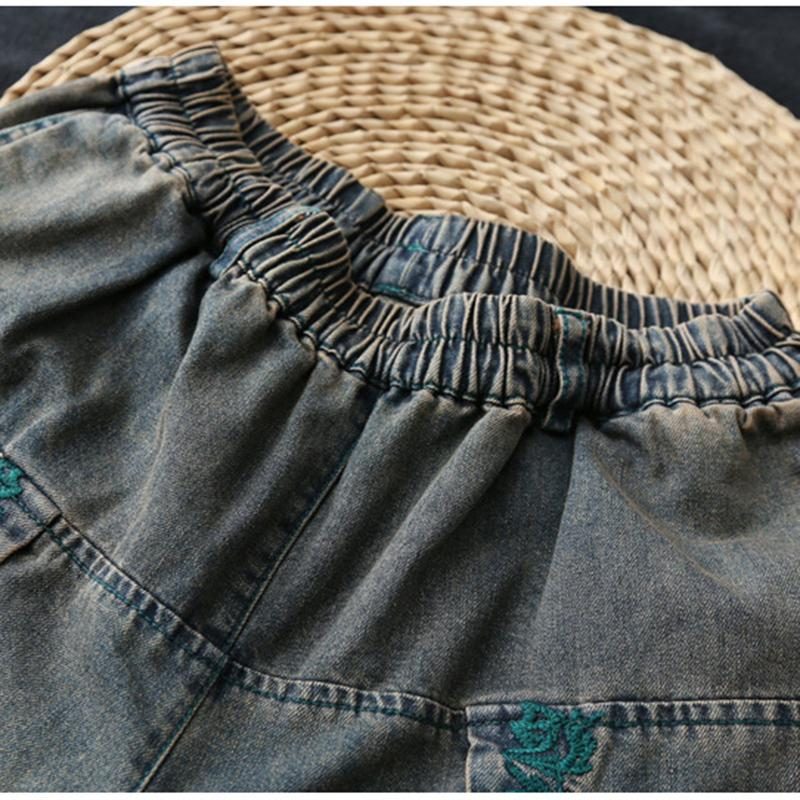 Bestickte Lockere Jeanshose Mit Weitem Bein Im Vintage-stil