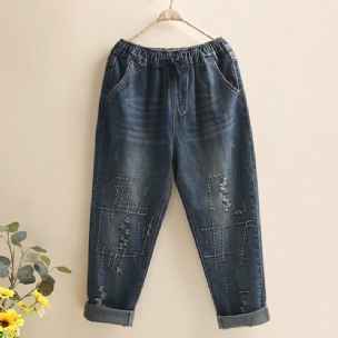 Bestickte Zerrissene Jeans