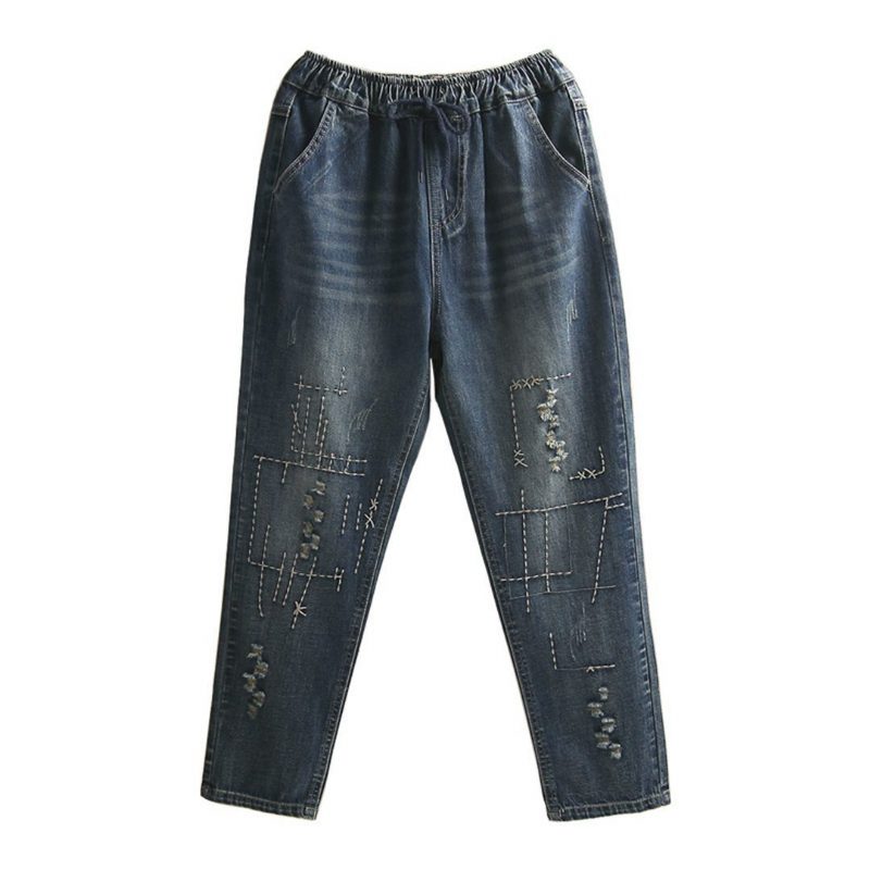 Bestickte Zerrissene Jeans