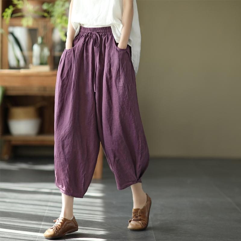 Damen-retro-leinenhose Mit Elastischer Taille