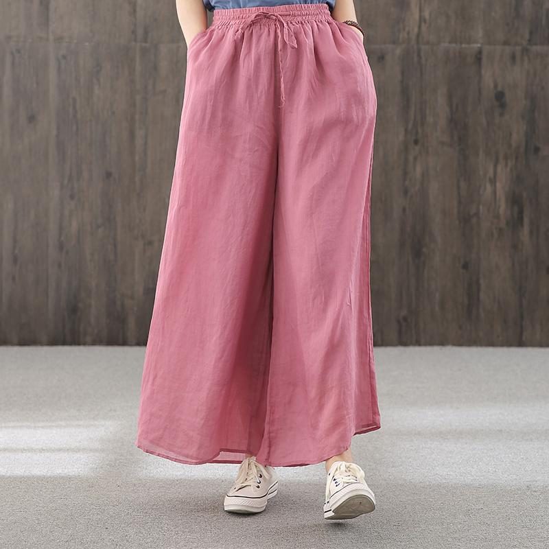 Damen-sommer-leinenhose Mit Weitem Bein