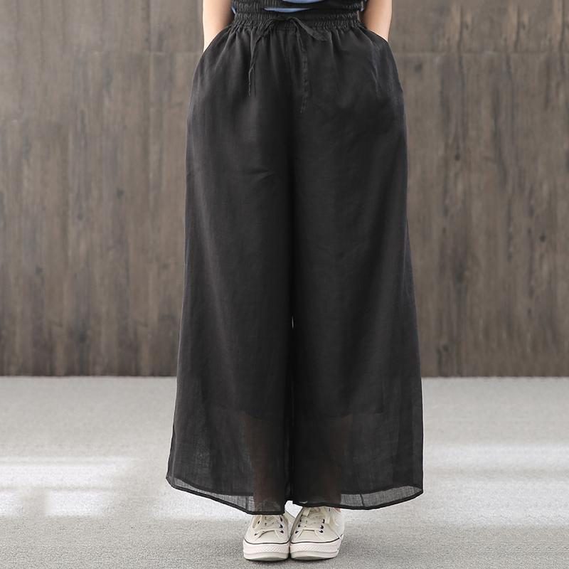 Damen-sommer-leinenhose Mit Weitem Bein