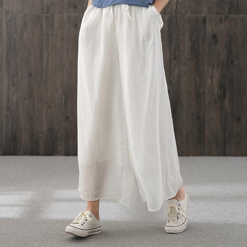 Damen-sommer-leinenhose Mit Weitem Bein