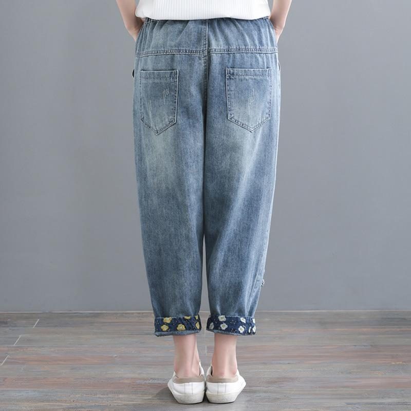 Denim-haremshose Mit Vintage-stickerei