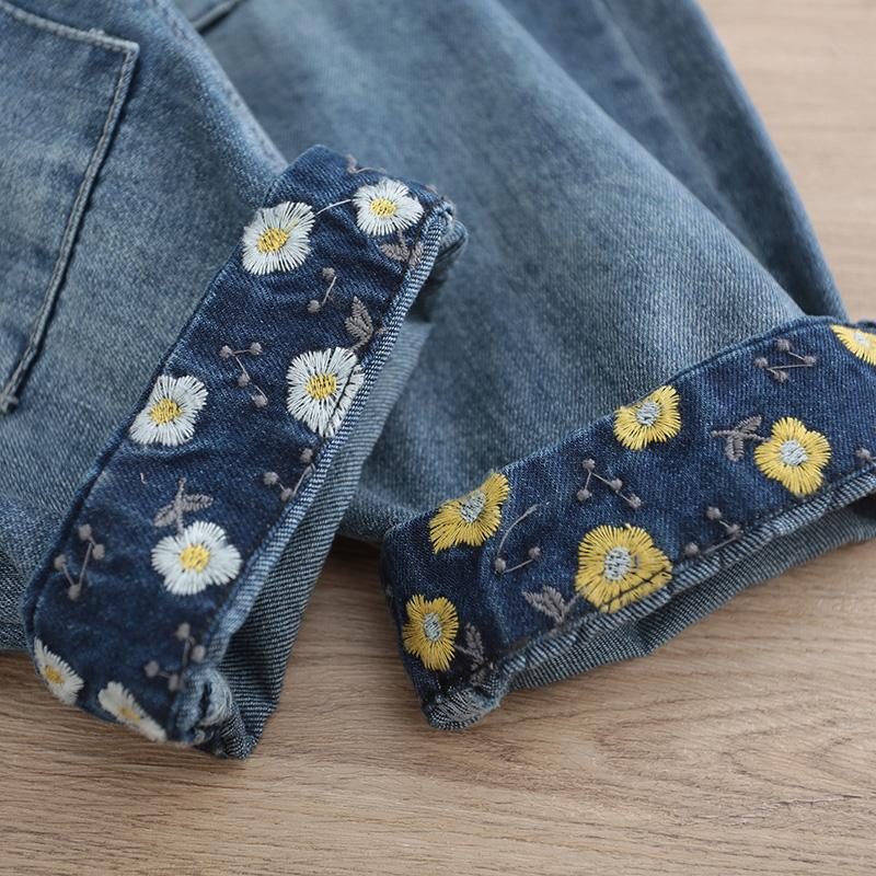 Denim-haremshose Mit Vintage-stickerei