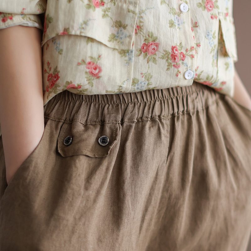 Frauen-leinen-retro-lockere Beiläufige Neunte Pluderhose