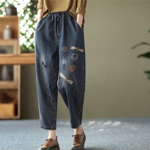 Frauen Lockere Frühlings-retro-libellen-stickerei-baumwolljeans