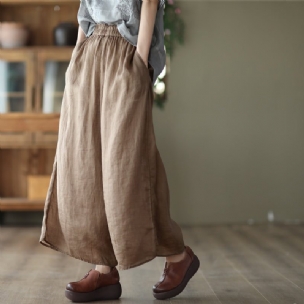 Frauen Retro-leinen Lässige Sommerhose Mit Weitem Bein