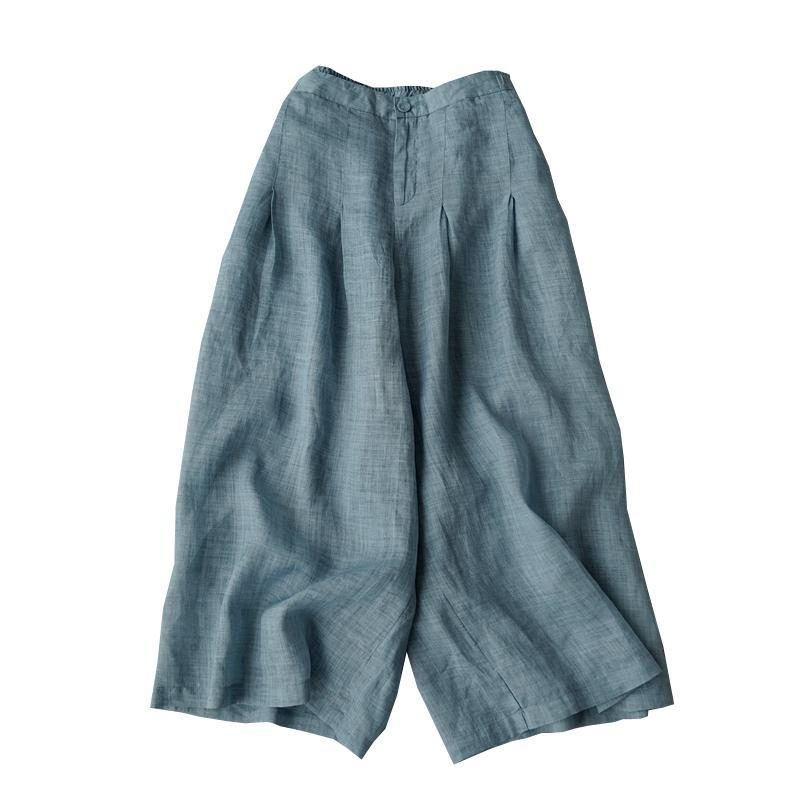 Frühling Sommer Ramie Hose Mit Weitem Bein Kurz Geschnittene Damenhose