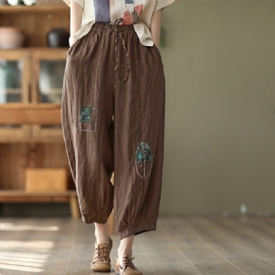 Frühlings-frauen-retro-patchwork-lose Leinenhose