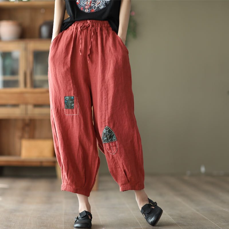 Frühlings-frauen-retro-patchwork-lose Leinenhose