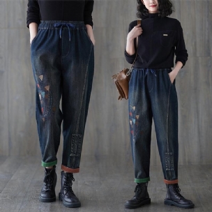 Frühlings-herbst-retro Lässige Baumwolljeans Mit Stickerei