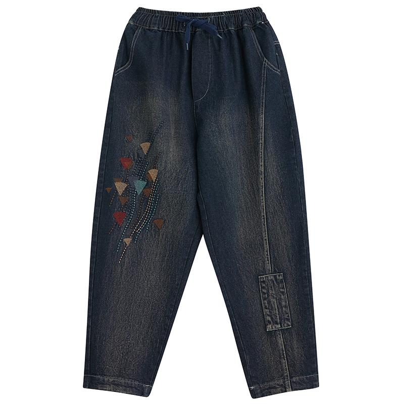 Frühlings-herbst-retro Lässige Baumwolljeans Mit Stickerei