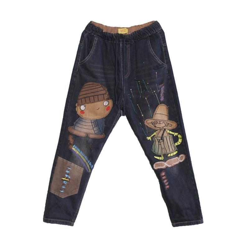 Frühlings-herbst-stickerei Cartoon Washed Casual Jeans