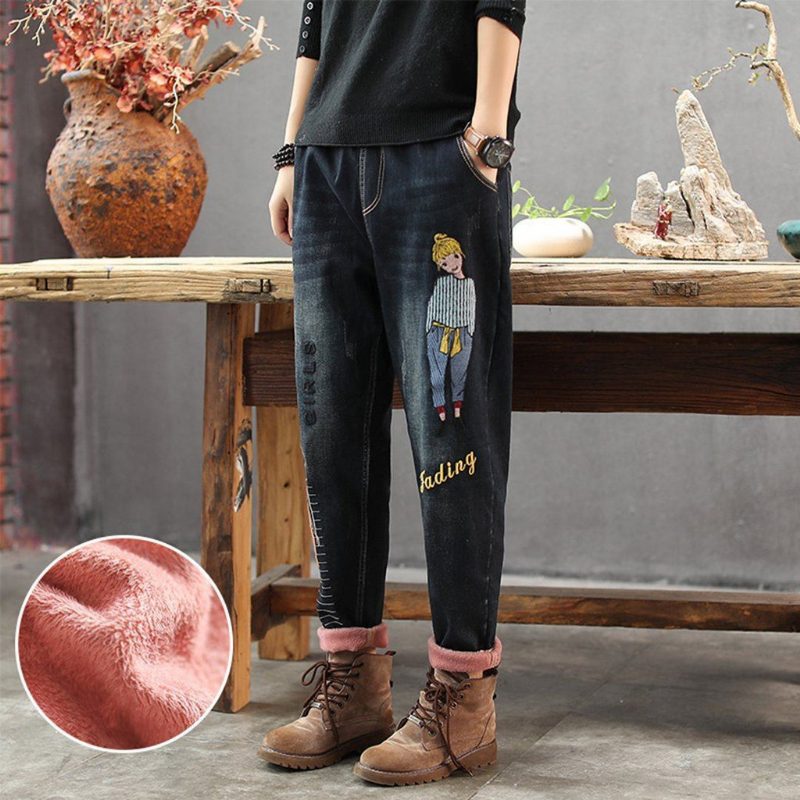 Gewaschene Jeans Mit Cartoon-muster