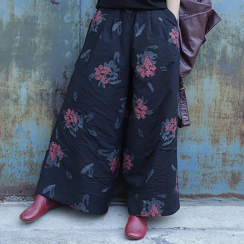 Hose Mit Weitem Bein Und Retro-print Dicke Winterhose Aus Baumwolle