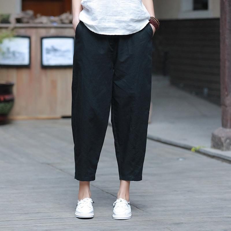 Lässige Cropped-hose Aus Baumwolle Und Leinen Für Damen Rettichhose