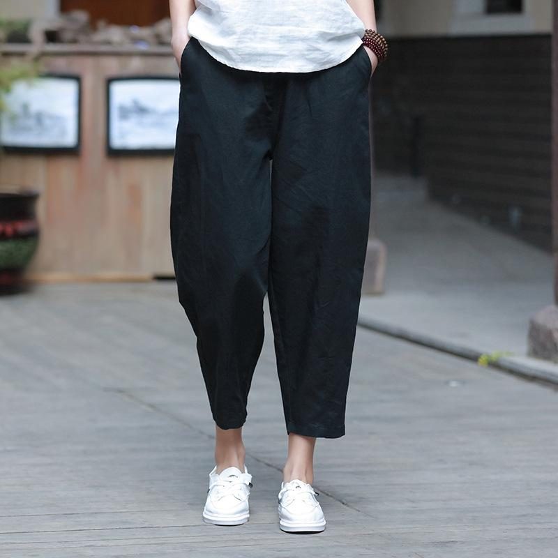 Lässige Cropped-hose Aus Baumwolle Und Leinen Für Damen Rettichhose