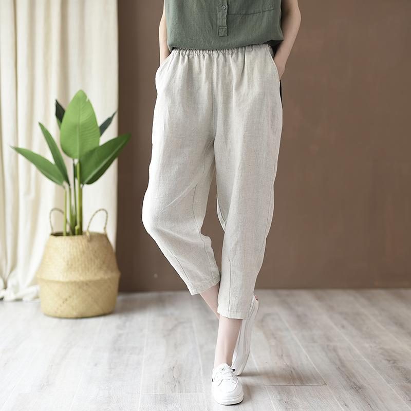 Lässige Cropped-hose Aus Baumwolle Und Leinen Für Damen Rettichhose