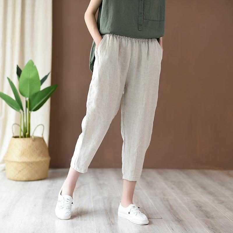 Lässige Cropped-hose Aus Baumwolle Und Leinen Für Damen Rettichhose