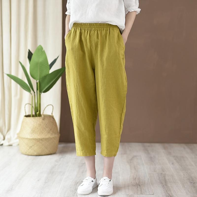 Lässige Cropped-hose Aus Baumwolle Und Leinen Für Damen Rettichhose