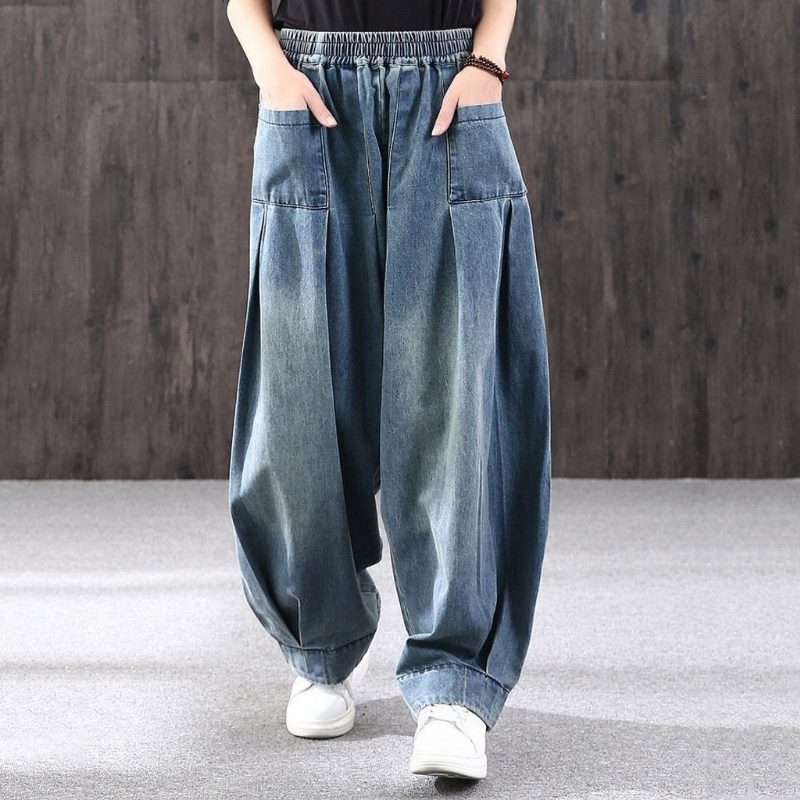 Lässige Retro-denimhose Mit Sandwischeffekt