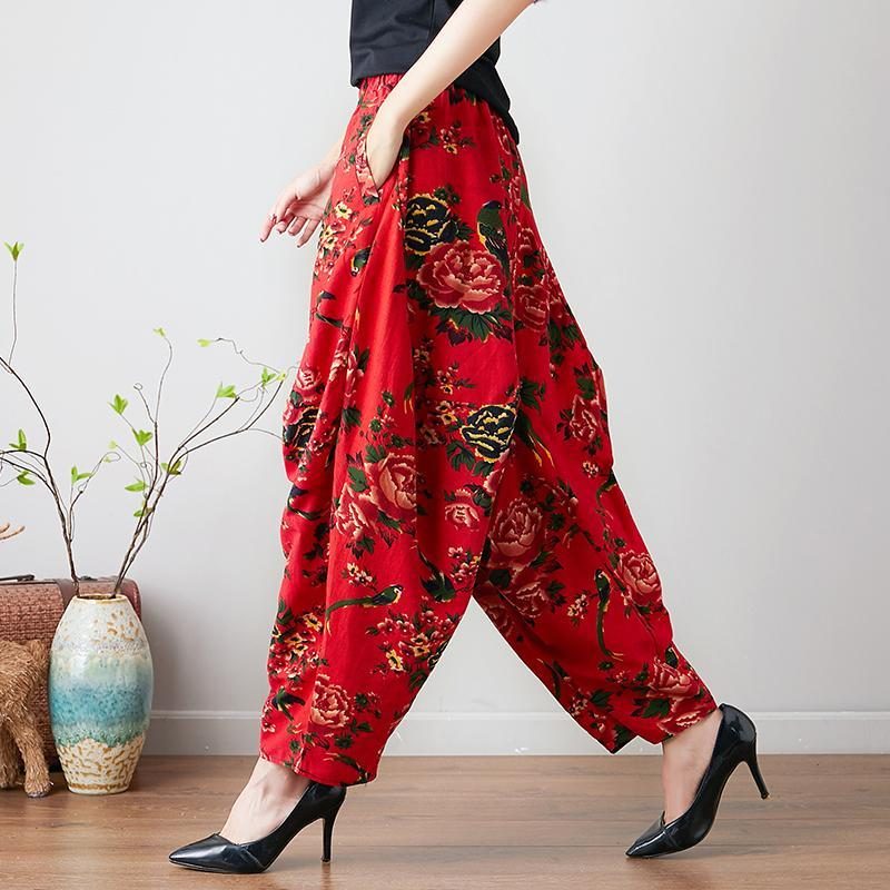 Leinenhose Im Ethnischen Chinesischen Stil Mit Blumenmuster