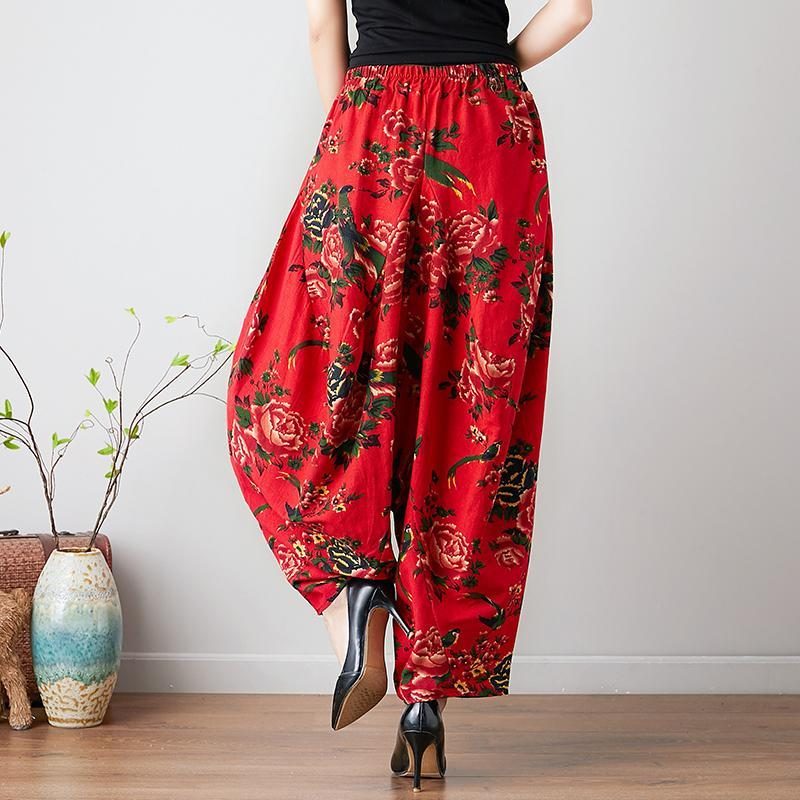 Leinenhose Im Ethnischen Chinesischen Stil Mit Blumenmuster