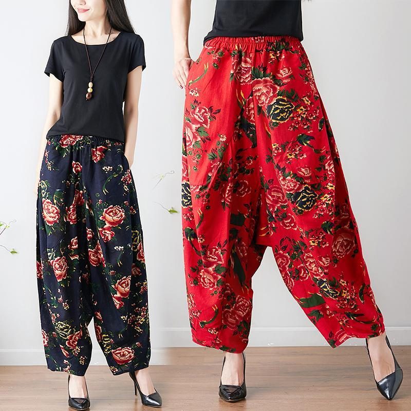 Leinenhose Im Ethnischen Chinesischen Stil Mit Blumenmuster