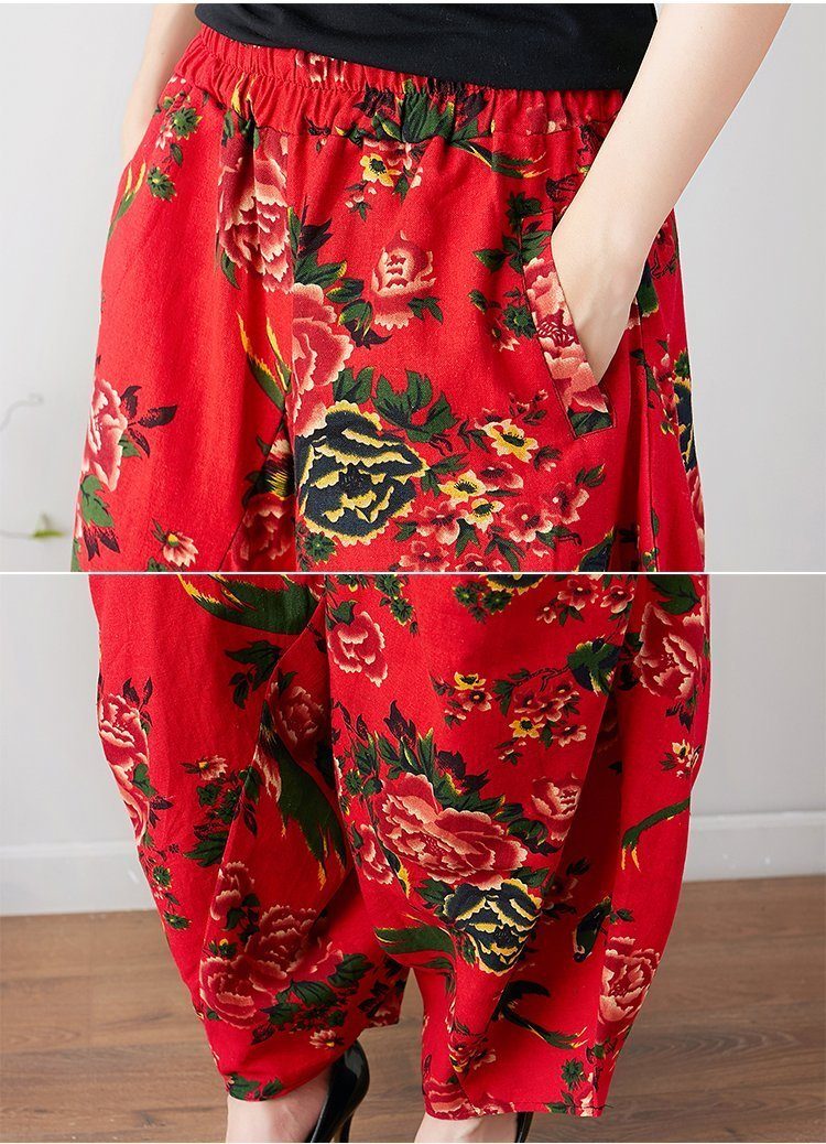 Leinenhose Im Ethnischen Chinesischen Stil Mit Blumenmuster