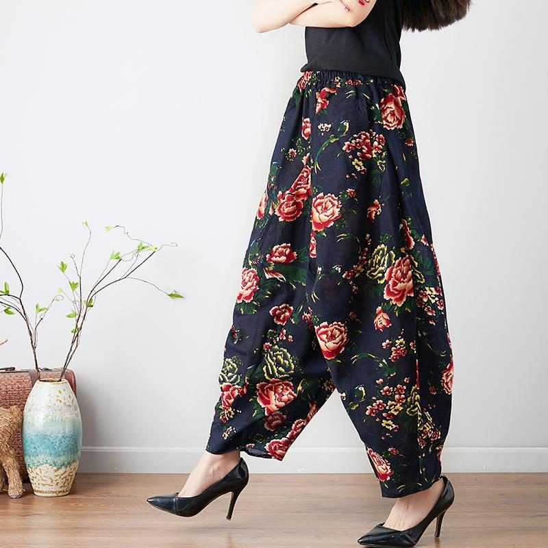 Leinenhose Im Ethnischen Chinesischen Stil Mit Blumenmuster